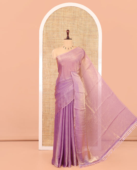 Borderless Lavender Plain Fendi Chiffon Saree, a Self-Pallu, and a Matching Peacock Embroidered Blouse