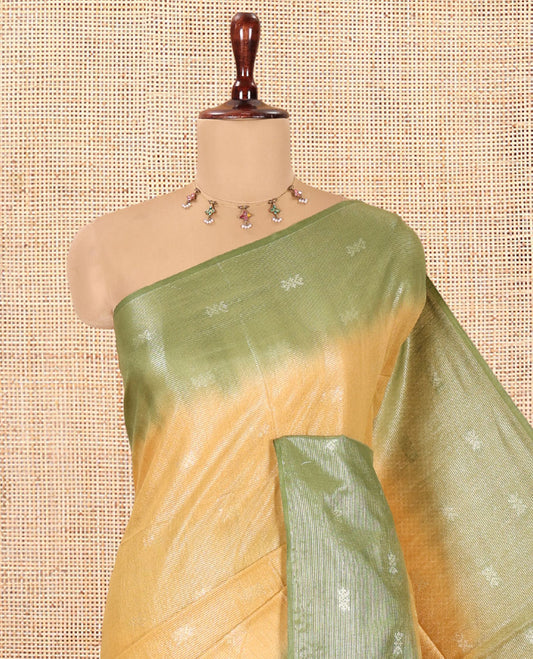 Mustard Buttas Bhagalpur Cotton Saree, Contrast Buttas Border, and a Contrast Blouse