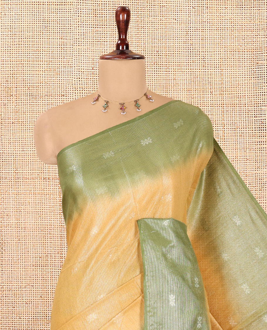 Mustard Buttas Bhagalpur Cotton Saree, Contrast Buttas Border, and a Contrast Blouse