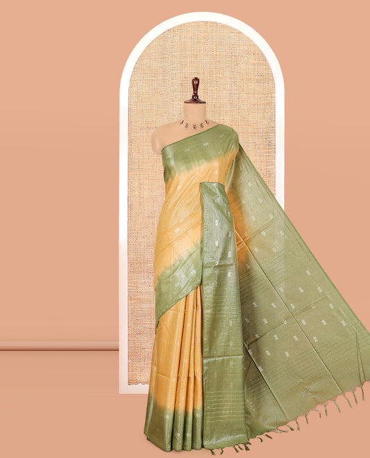 Mustard Buttas Bhagalpur Cotton Saree, Contrast Buttas Border, and a Contrast Blouse