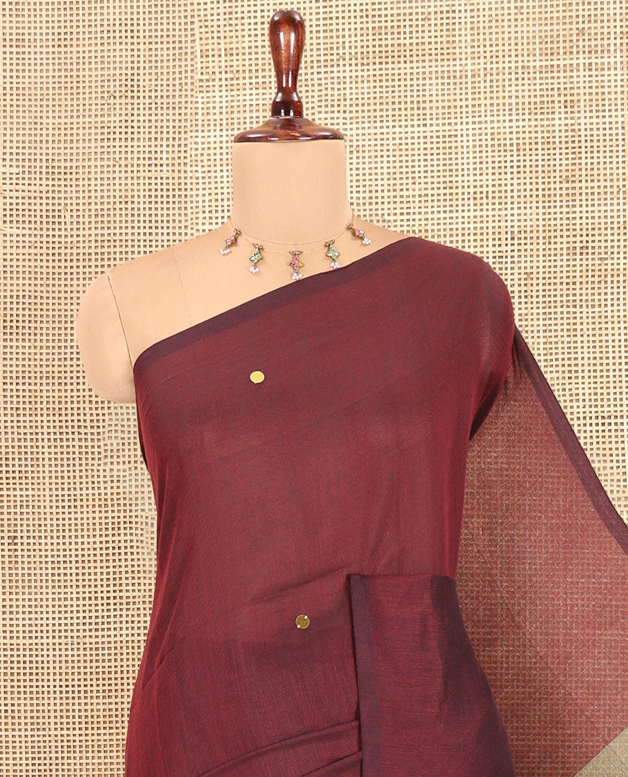 Borderless Maroon Khadi Cotton Saree, Gleamed up with Sequins Work, Complemented by a Contrast Sequins Work Pallu, and No Blouse