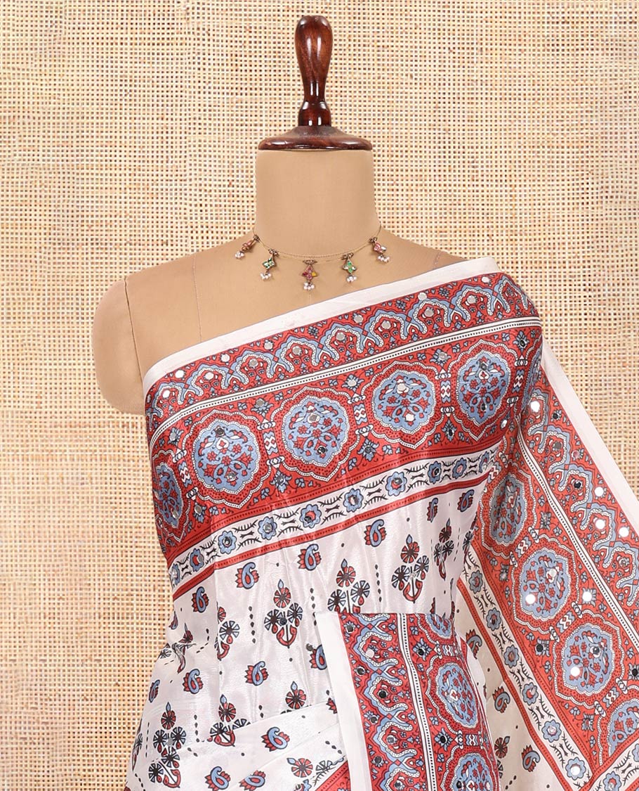 Off-white Satin Crepe Saree