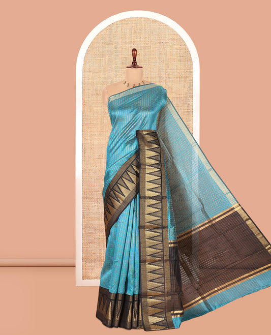 Blue Semi-Raw Silk Saree