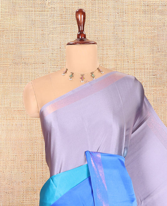Lavender-Blue Plain Ombre-Style Satin Crepe Saree