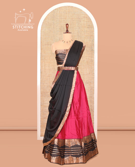 Rani Pink Semi-Silk Half-Saree