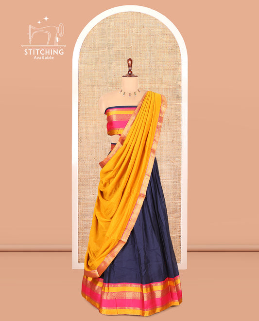 Navy Blue Pink Semi-Silk Half-Saree
