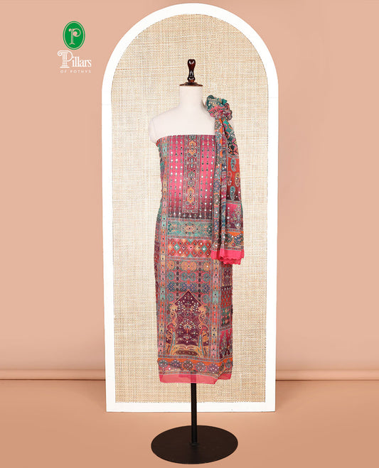 Multi-color floral print, mirror work simmer georgette chudidhar materila top with santton material pant & floral print, mirror work dupatta