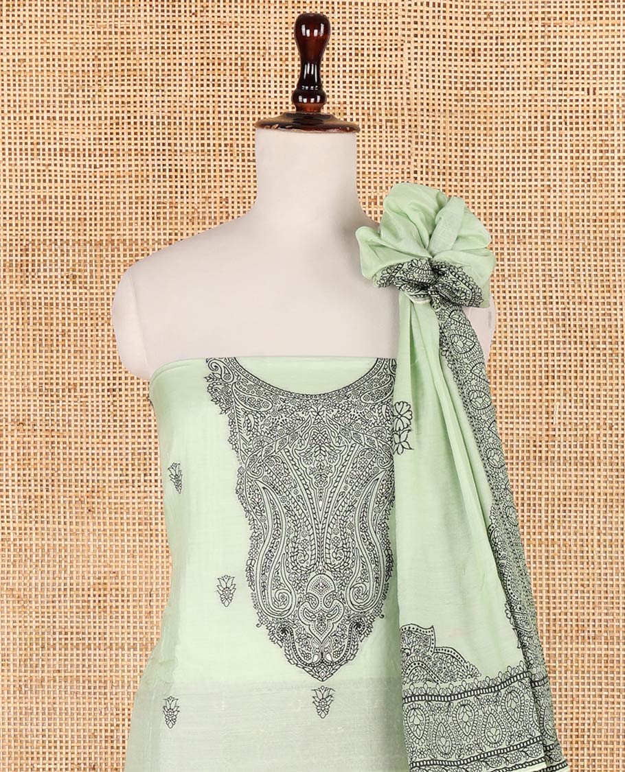 Pista green warp weaving, butta design modal chanderi chudidhar material top with cotton material pant & warp weaving, butta design dupatta