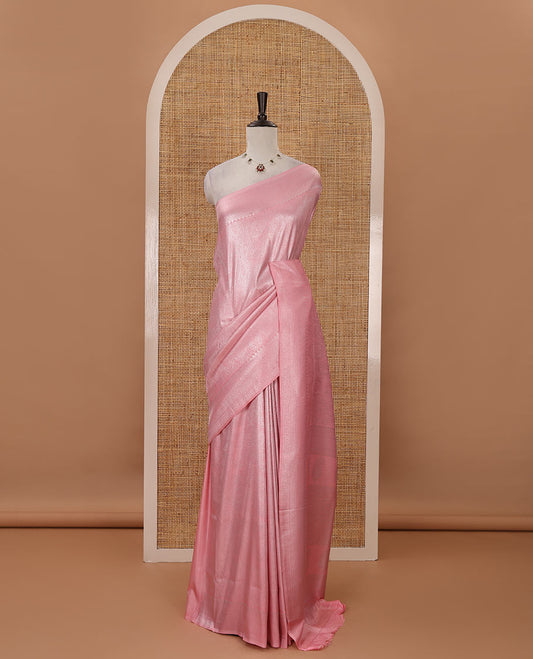 Peach pink mango-design jamdani zari body softy saree, self-traditional zari border, rich pallu & matching blouse