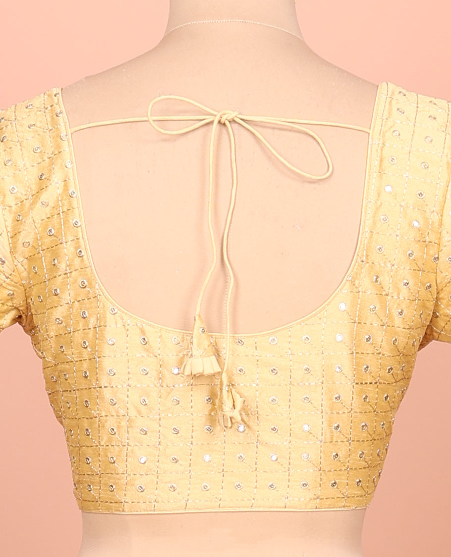 Sandal Readymade Blouse Featuring Embroidery, a Front Round-Neck, Back Round-Neck, and Elbow Sleeves