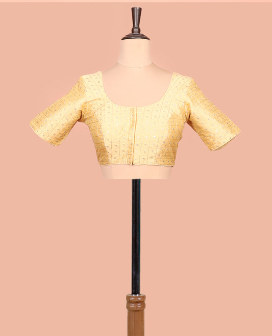Sandal Readymade Blouse Featuring Embroidery, a Front Round-Neck, Back Round-Neck, and Elbow Sleeves