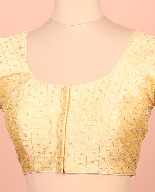 Sandal Readymade Blouse Featuring Embroidery, a Front Round-Neck, Back Round-Neck, and Elbow Sleeves