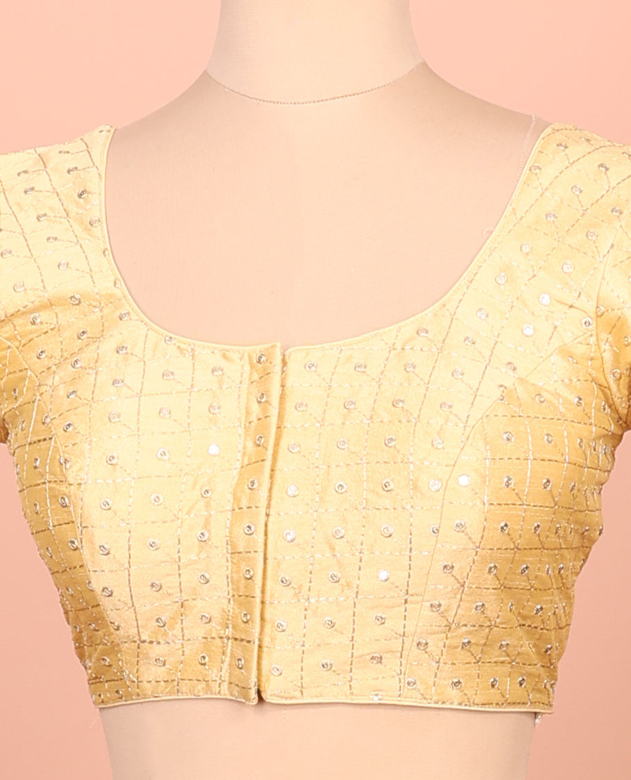 Sandal Readymade Blouse Featuring Embroidery, a Front Round-Neck, Back Round-Neck, and Elbow Sleeves