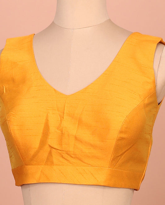 Mango yellow plain front-back V-neck sleeveless readymade blouse