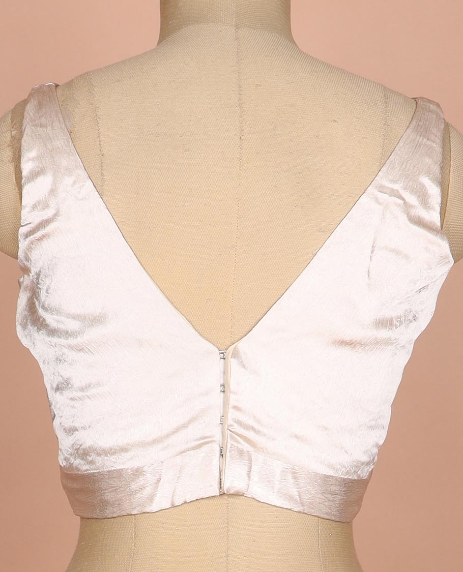 Shimmer ivory plain front and back V-neck thick strapped sleeveless readymade blouse