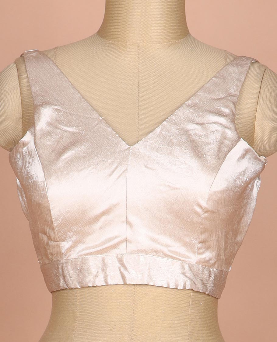 Shimmer ivory plain front and back V-neck thick strapped sleeveless readymade blouse