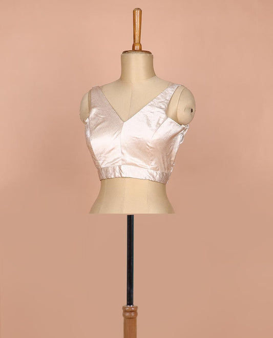 Shimmer ivory plain front and back V-neck thick strapped sleeveless readymade blouse