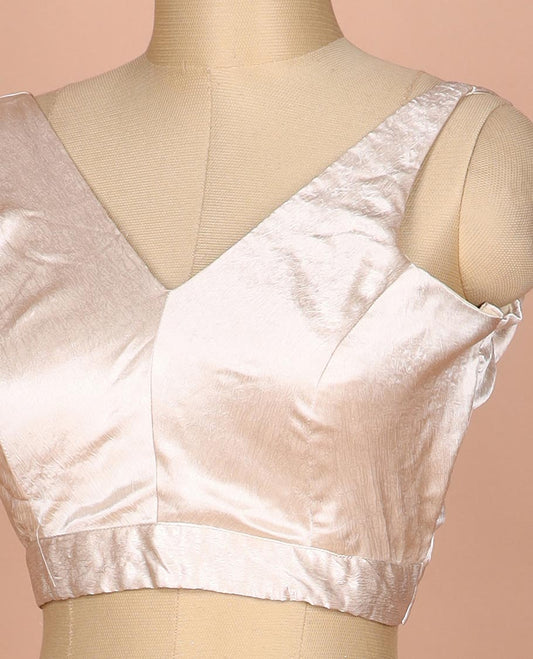 Shimmer ivory plain front and back V-neck thick strapped sleeveless readymade blouse