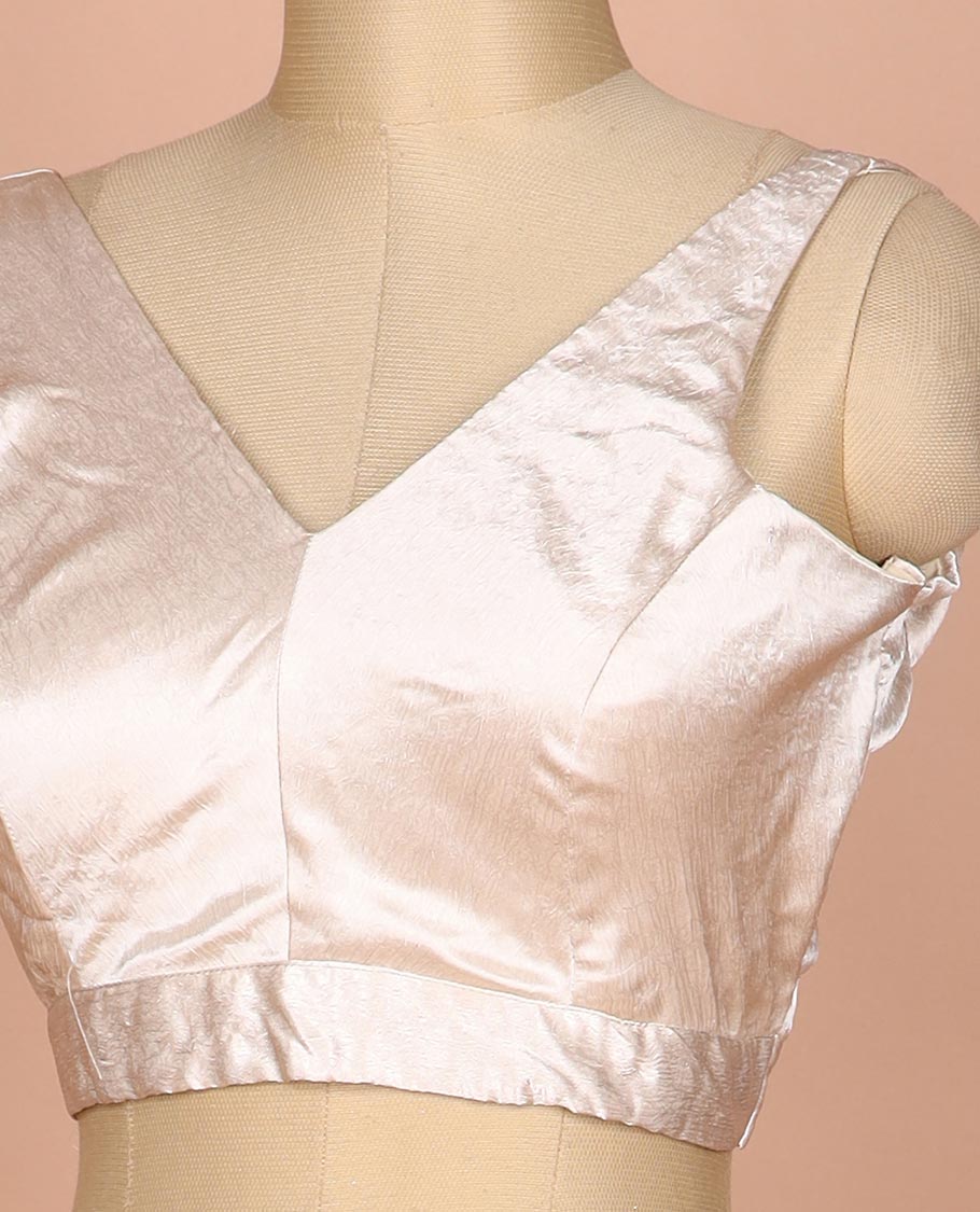 Shimmer ivory plain front and back V-neck thick strapped sleeveless readymade blouse