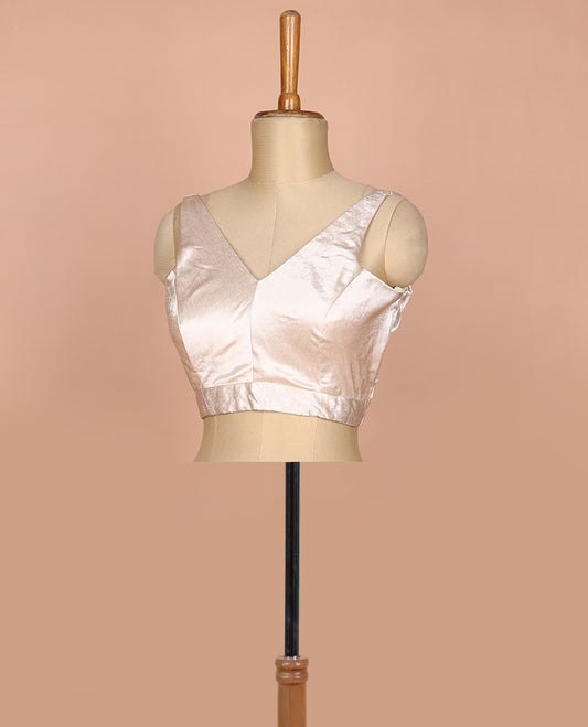 Shimmer ivory plain front and back V-neck thick strapped sleeveless readymade blouse