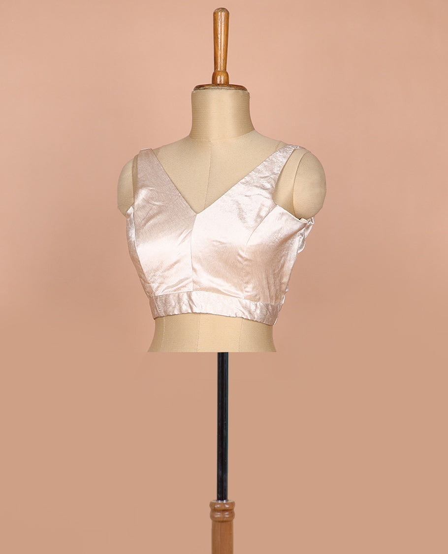Shimmer ivory plain front and back V-neck thick strapped sleeveless readymade blouse