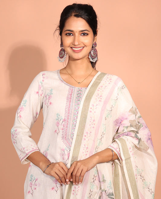 White-Base Cotton Readymade Suit