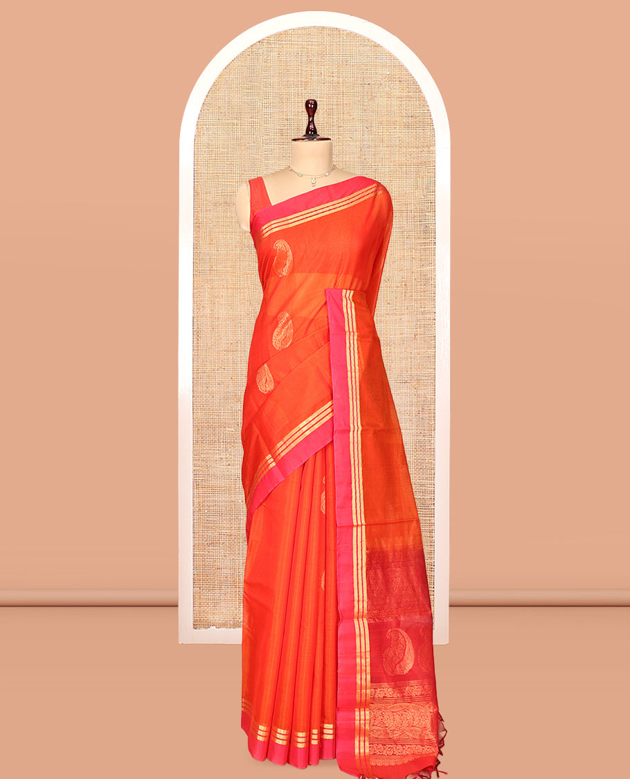 Orange Paisley Silk Cotton Saree