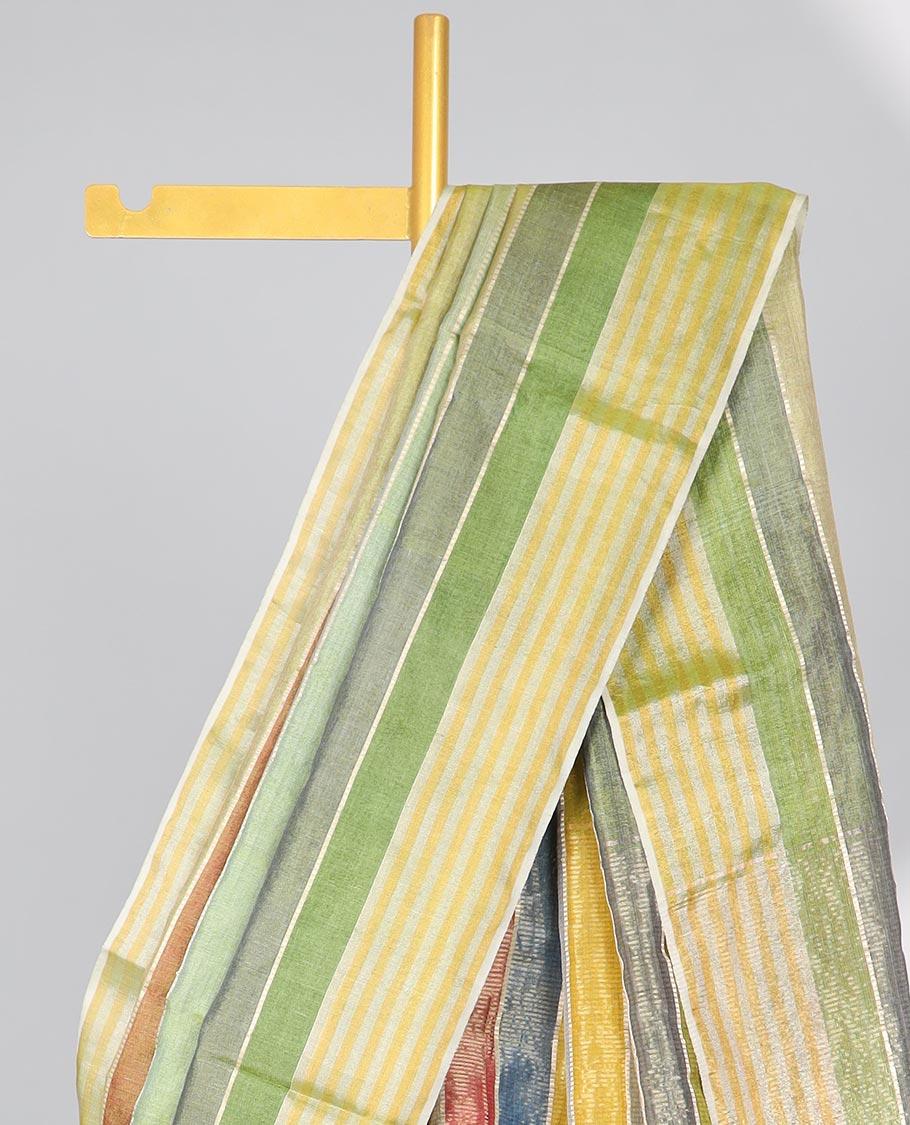 Multi-color striped tussar silk saree with contrast striped border