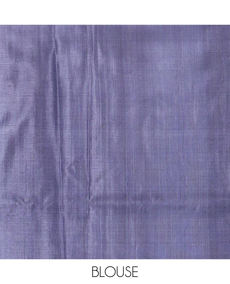 Borderless Elephant grey vertical striped tussar silk saree, temple design pallu