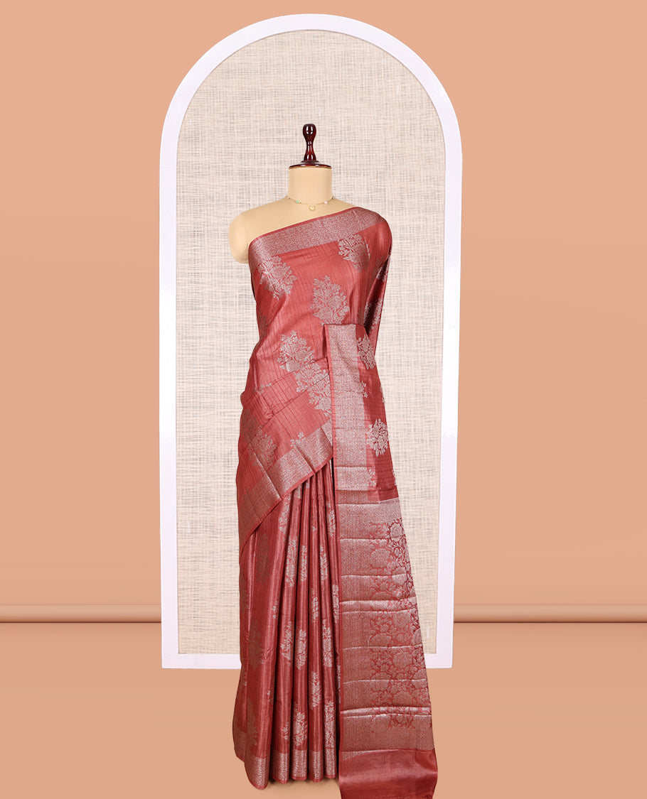 Red Tussar Silk Saree