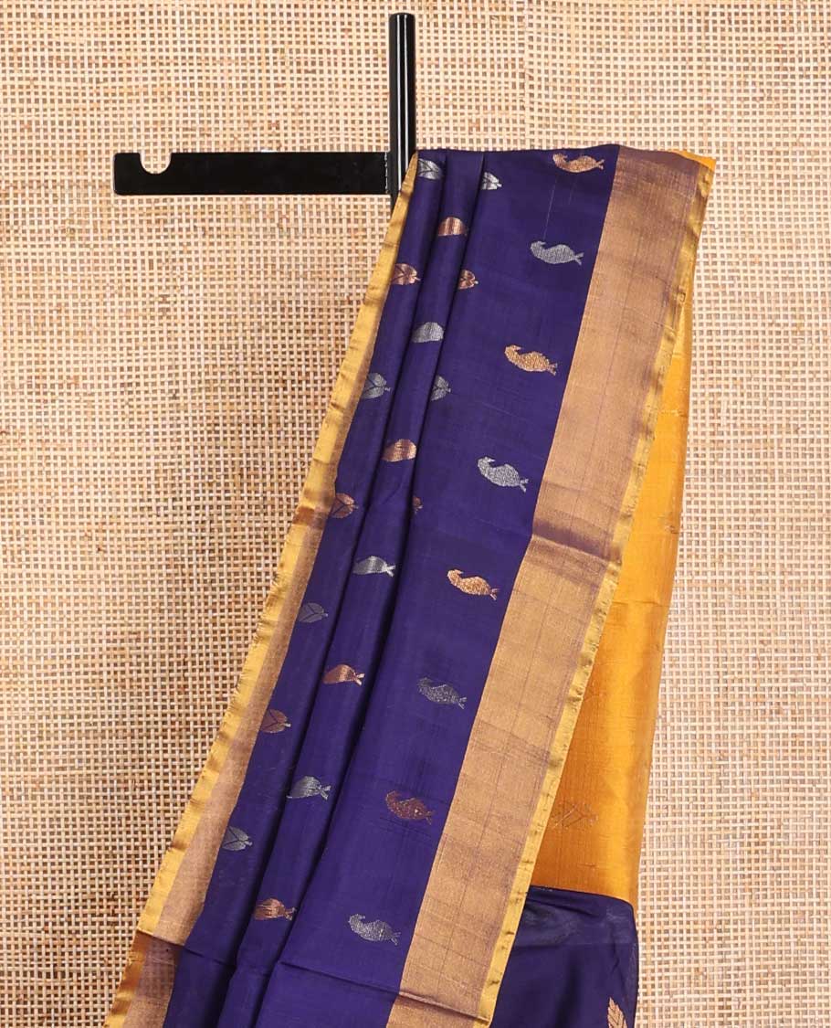Blue floral design uppada saree with contrast zari design border & floral design pallu