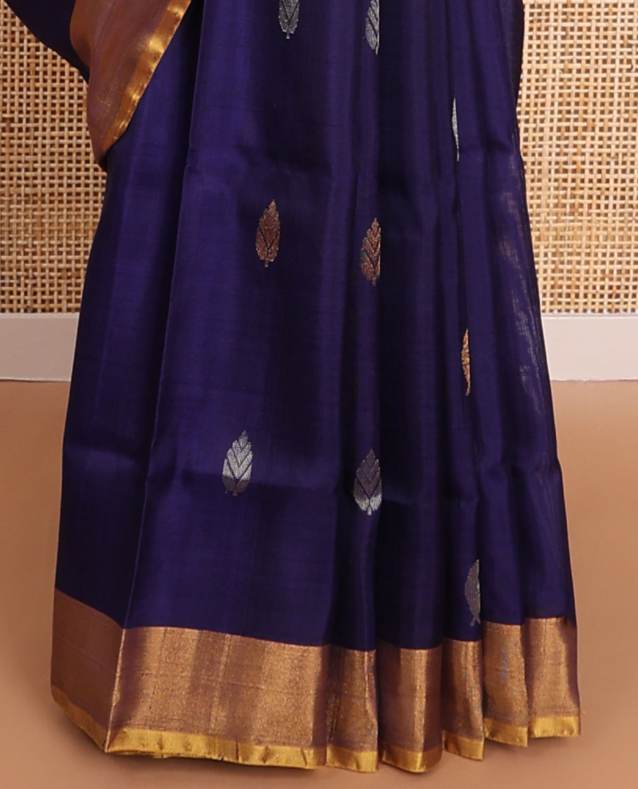Blue floral design uppada saree with contrast zari design border & floral design pallu