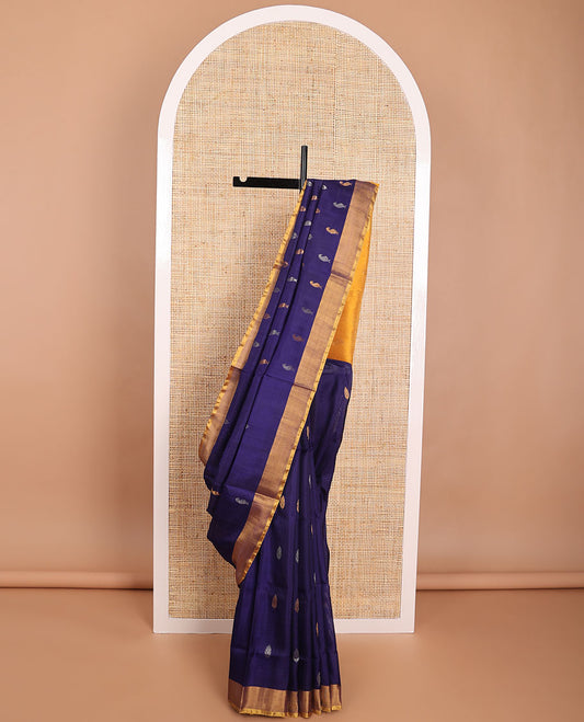 Blue floral design uppada saree with contrast zari design border & floral design pallu