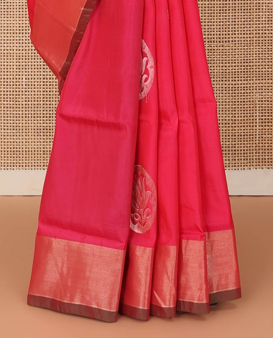 Pink zari buttas Uppada saree, contrast bavanji border, and intricately designed pallu