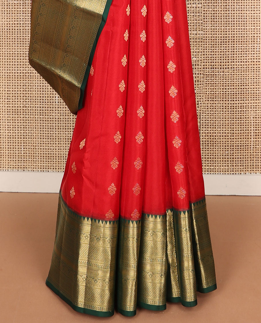 Red blue buttas vasundhara elite silk saree with contrast zari design border & floral jaal design pallu