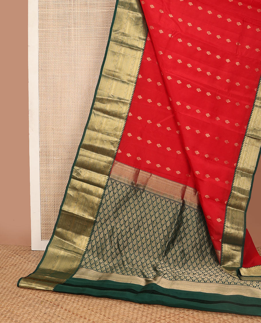 Red blue buttas vasundhara elite silk saree with contrast zari design border & floral jaal design pallu