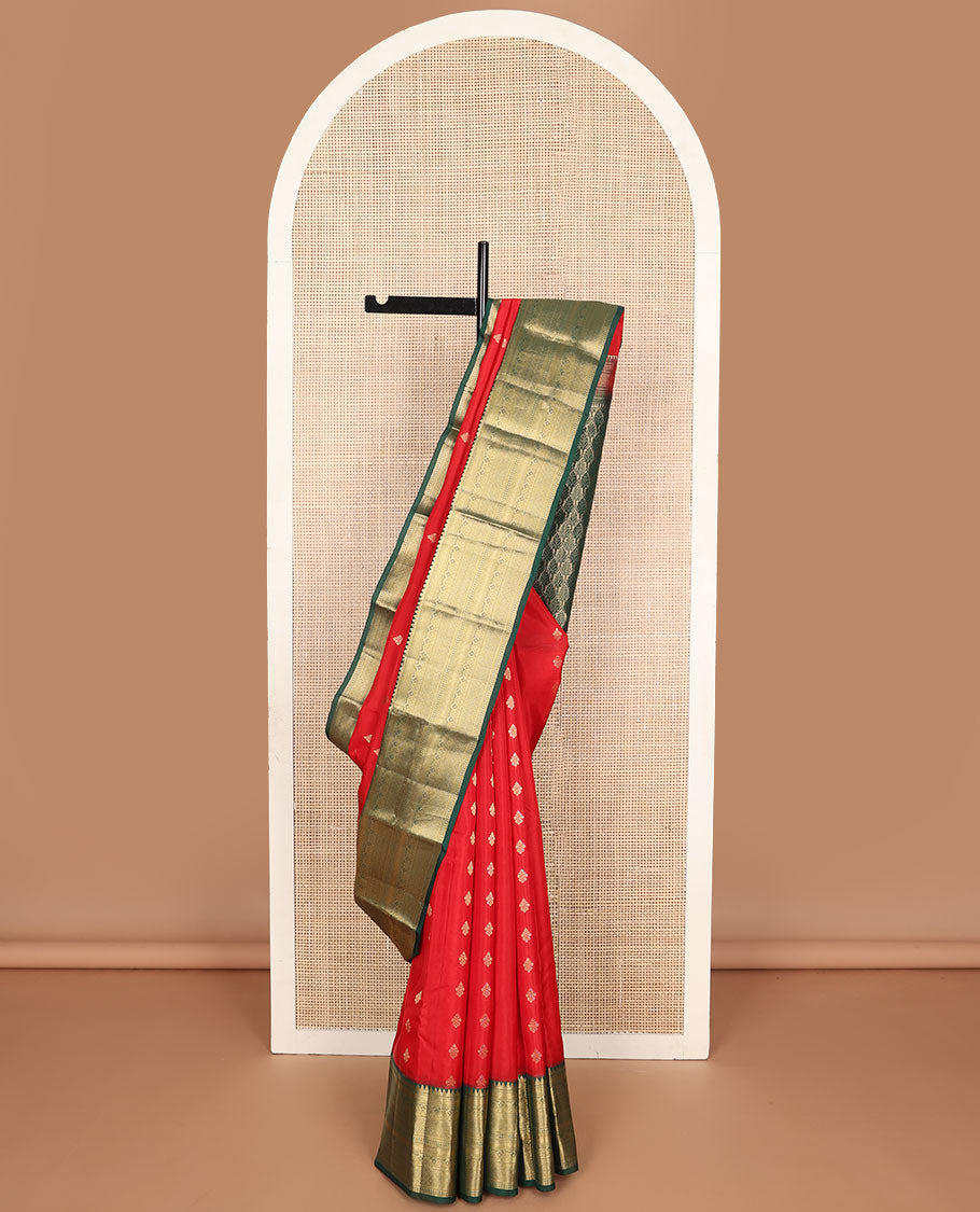 Red blue buttas vasundhara elite silk saree with contrast zari design border & floral jaal design pallu