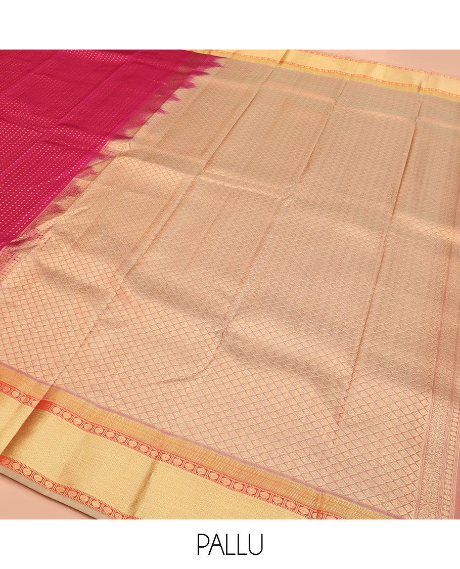 Red Vasundhara Lite Silk Mix Saree, Richly Detailed with Zari Buttas All Over Its Body, Complemented by Contrast Border of Rudraksham, Muthu, and Mayil Kann Designs, Grandly Woven Pallu of Jaal Designs, and Paired with a Contrast Blouse