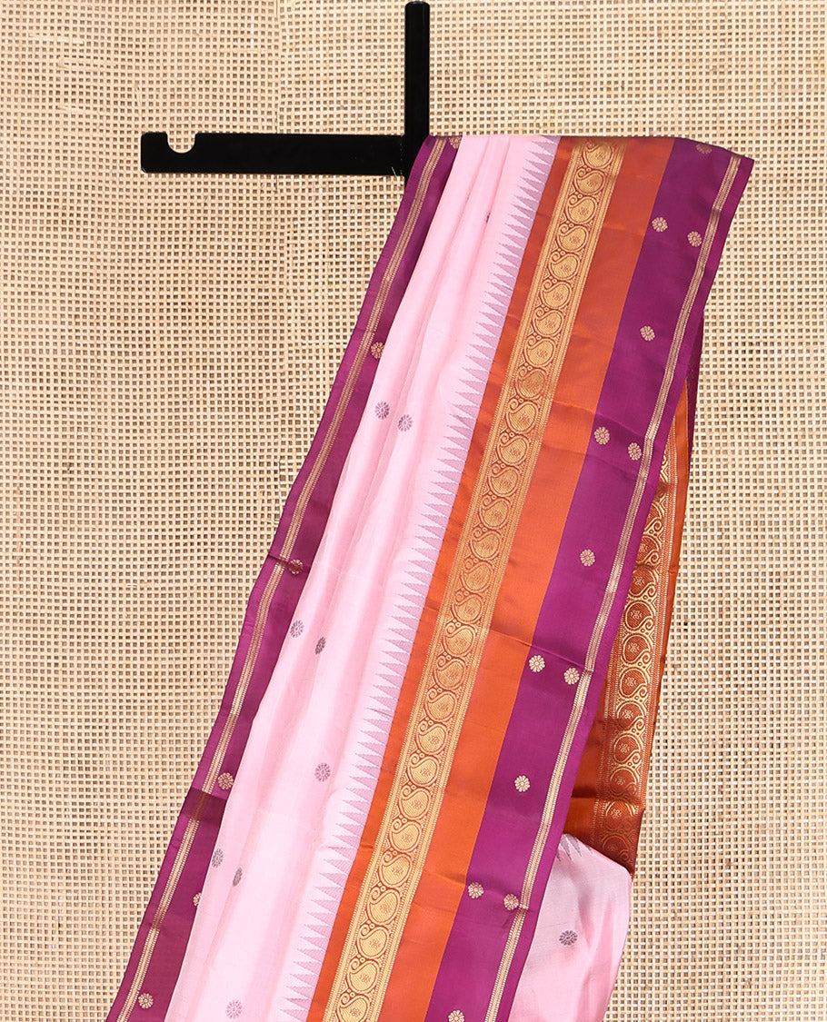 Pink Vasundhara Lite Silk Mix Saree, Crafted with Kamalam Buttas, Complemented by a Contrast Temple Border of Manga, Muthu, Banaras, and Kamalam, Grand Pallu, and a Contrast Blouse