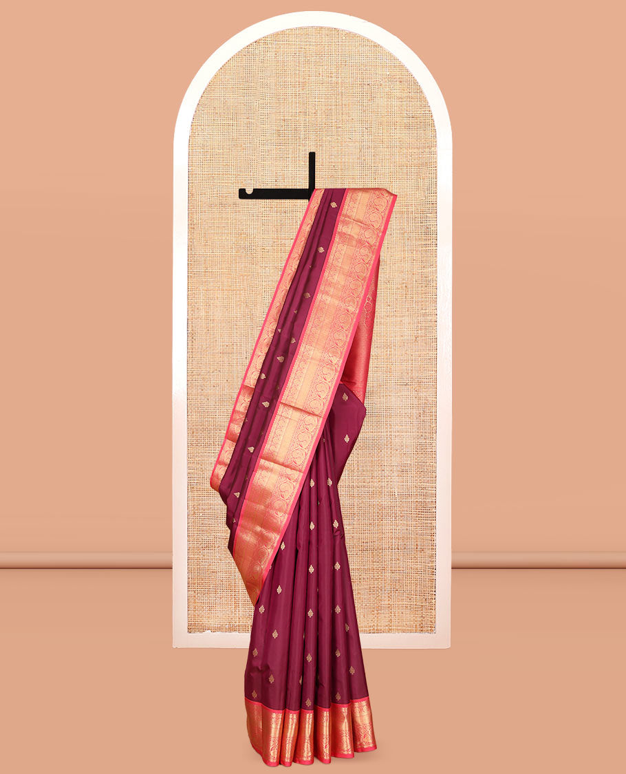 Maroon Vasundhara Lite Silk Mix Saree, Woven with Zari Buttas, a Contrast Border of Mayil Designs, Floral Pallu, and a Contrast Blouse