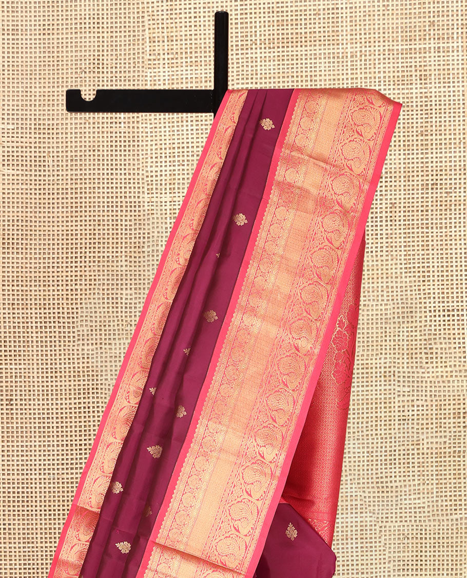 Maroon Vasundhara Lite Silk Mix Saree, Woven with Zari Buttas, a Contrast Border of Mayil Designs, Floral Pallu, and a Contrast Blouse