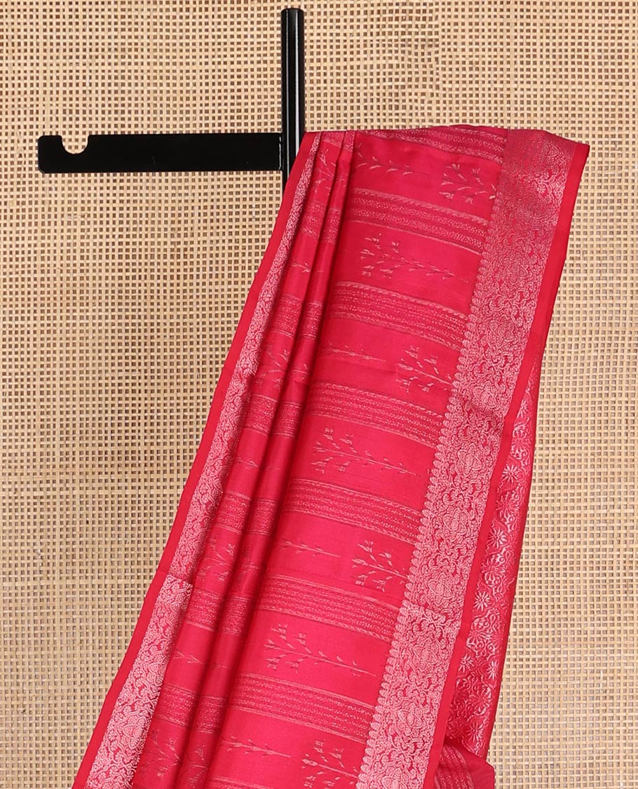 Red floral design vasundhara elite silk saree with self intricate zari design border & floral design pallu