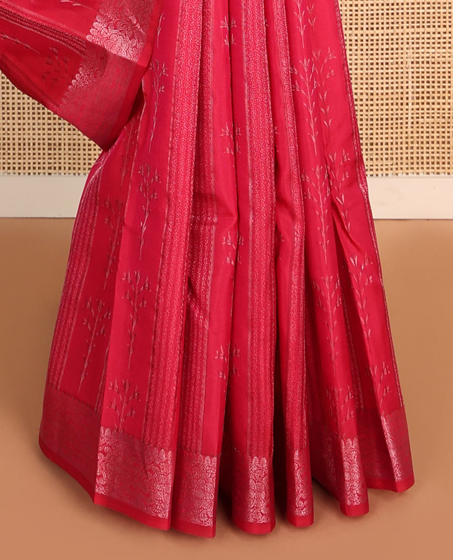 Red floral design vasundhara elite silk saree with self intricate zari design border & floral design pallu