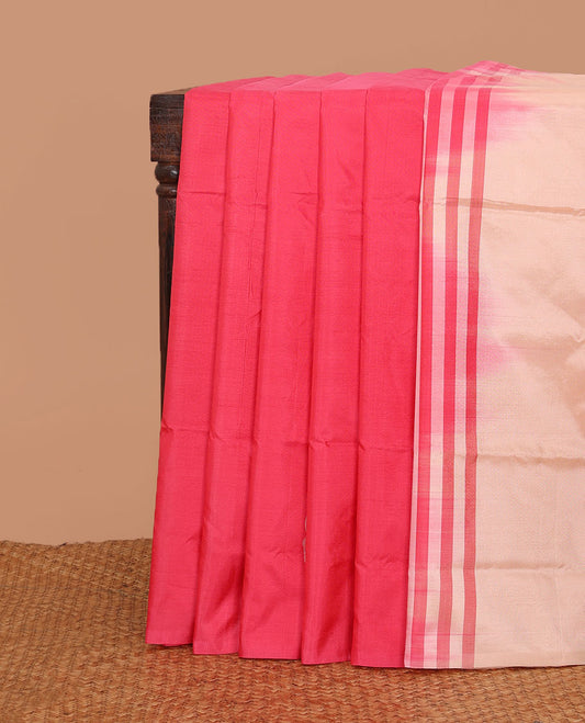 Borderless pink buttas banana pith saree, contrast pallu of stripes and buttas