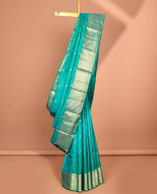 Blue buttas silk saree, intricate pallu & border of thilakam,poun,kuthirai & mayil kann