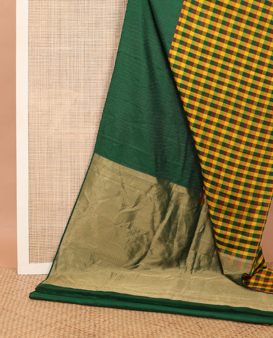 Borderless green zari stripes & palum pazhamum kattam silk saree, zari-rich pallu of jaal design