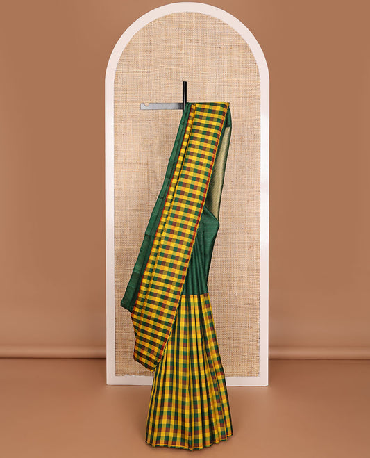 Borderless green zari stripes & palum pazhamum kattam silk saree, zari-rich pallu of jaal design