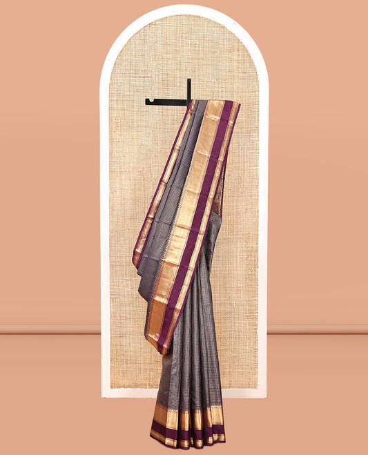 Blue Vasundhara Silk Saree, Highlighted by Zari Checks, Contrast Rettai Pettu Thazampoo Rekku Border, Grand Jaal Pallu, and a Contrast Blouse