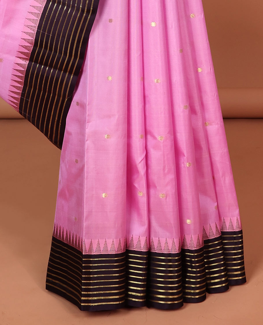 pink striped with buttas silk saree, striped zari design pallu & border of rekku, striped design
