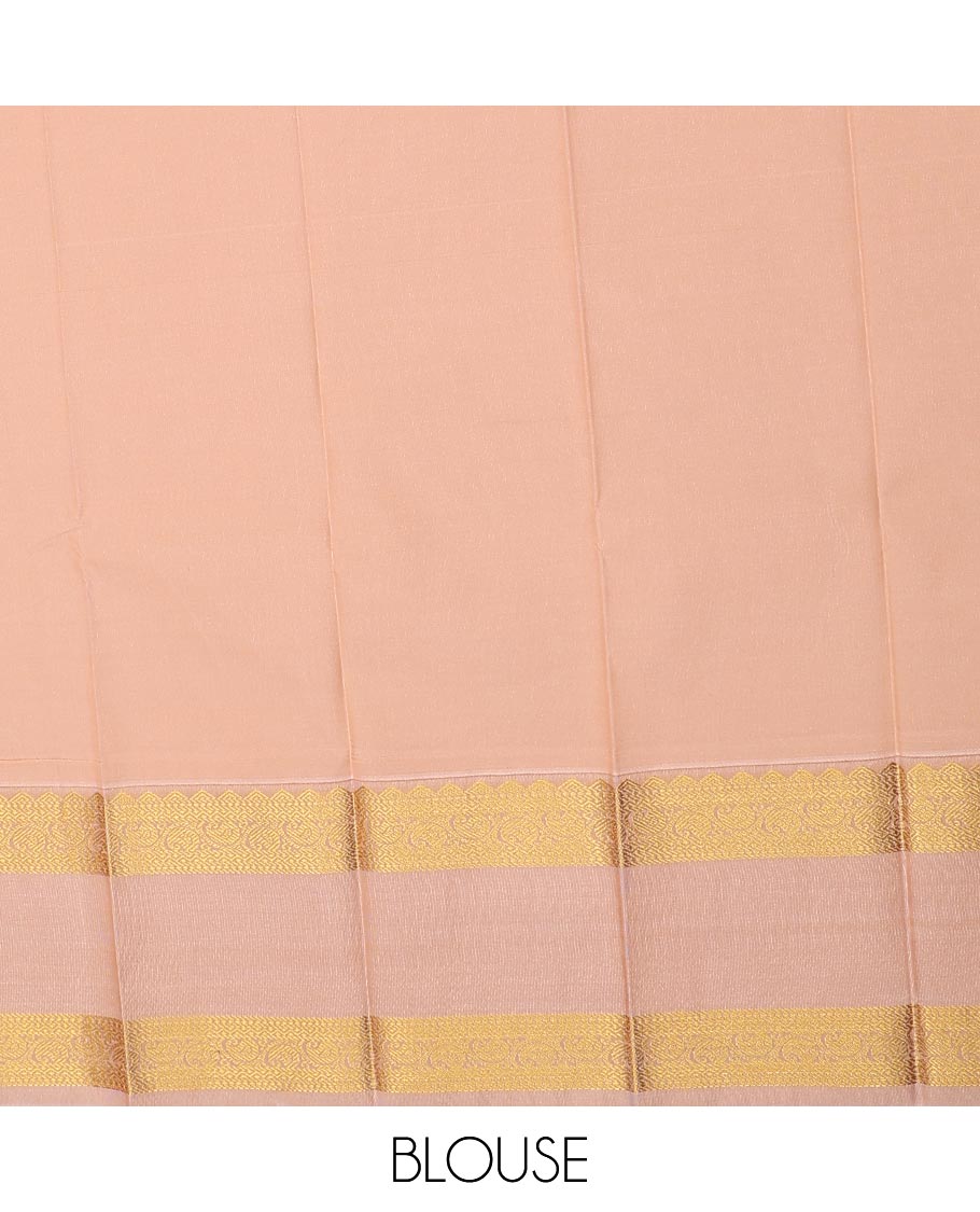 Blue striped and zari buttas gift saree, contrast traditional zari design rettai pettu border, and jaal pallu